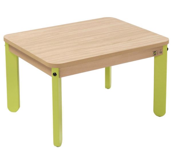 Table Lili carrée, plateau hêtre, piétement bois couleur