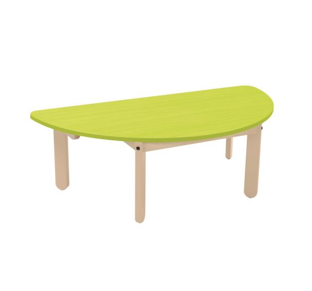 Table Lili demi-ronde, plateau couleur, piétement bois hêtre