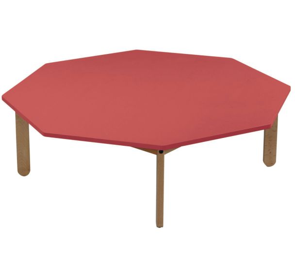 Table Lili octogonale, plateau couleur, piétement bois hêtre
