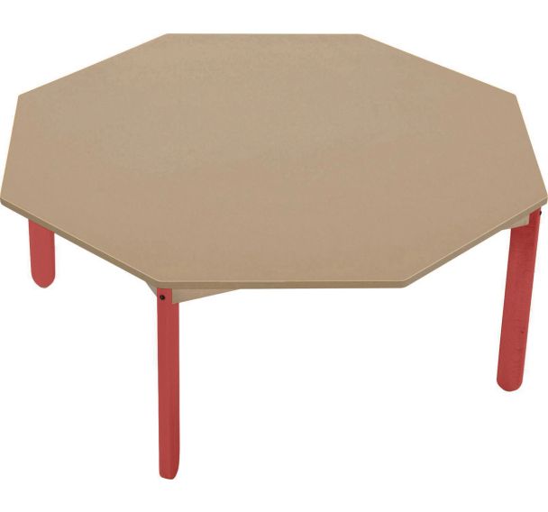 Table Lili octogonale, plateau hêtre, piétement bois couleur
