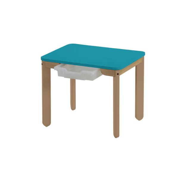 Table Lili rectangle plateau couleur avec casier, piétement bois hêtre