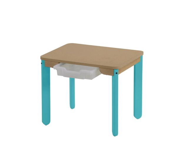 Table Lili rectangle plateau hêtre avec casier, piétement bois couleur