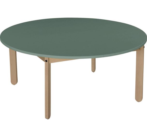 Table Lili ronde, plateau couleur, piétement bois hêtre