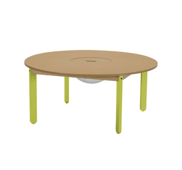 Table Lili ronde, plateau hêtre avec bac, piétement bois couleur