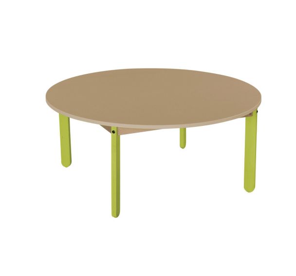 Table Lili ronde, plateau hêtre, piétement bois couleur