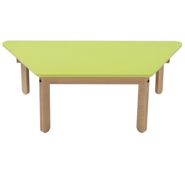 Table Lili trapèze, plateau couleur, piétement bois hêtre