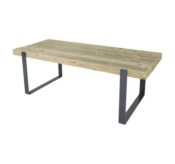 Table Mylos 200 x 83 x 73 cm - pin piètement acier galva laqué gris RAL 7016