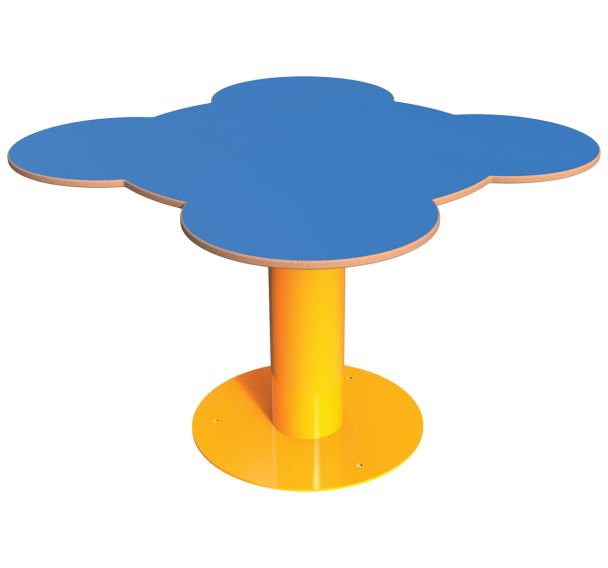 Table TINY fleur 100 cm plateau HPL bleu structure métal jaune 1033