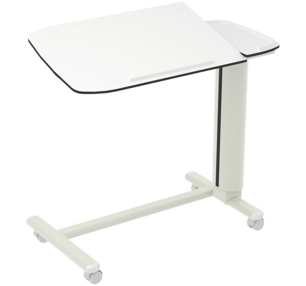 Table à manger au lit piètement en H mixte compact blanc-AHF