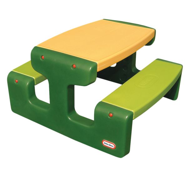 Table banc extèrieur vert et orange