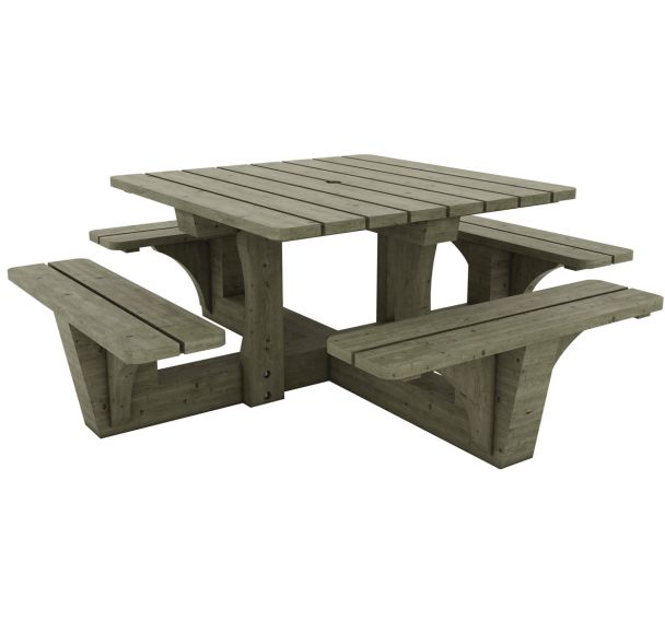 Table bancs Bangor L 213 x 213 H 75 cm à poser pin traité Mobextan