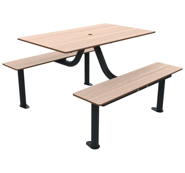 Table bancs MOKA PMR trou parasol bois/métal BUTON DESIGN