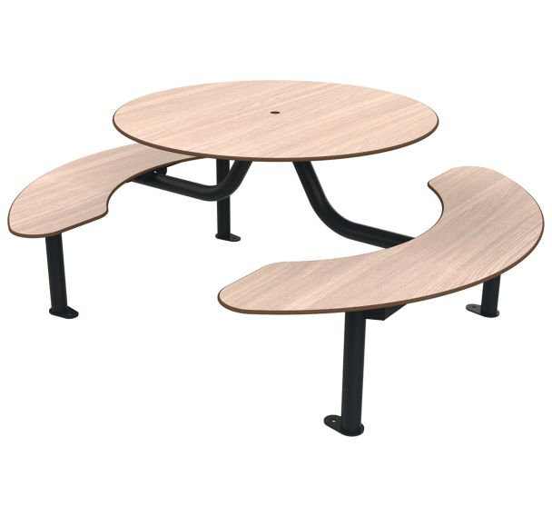Table bancs MOKA monobloc ronde trou parasol bois/métal BUTON DESIGN