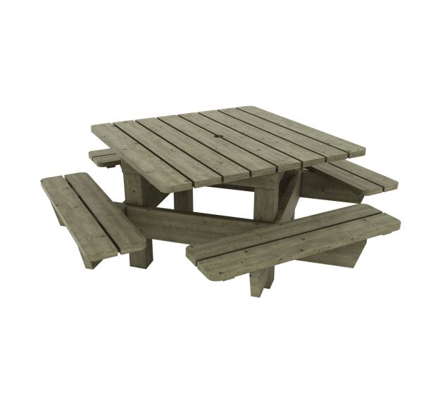 Table bancs Minquiers L 200 x 200 H 75 cm à sceller - pin traité - Manutan Expert