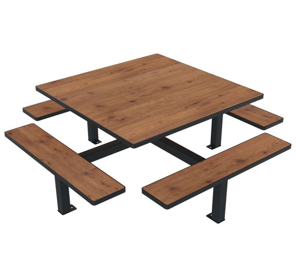 Table bancs ORPIN carrée monobloc trou parasol bois/métal BUTON DESIGN