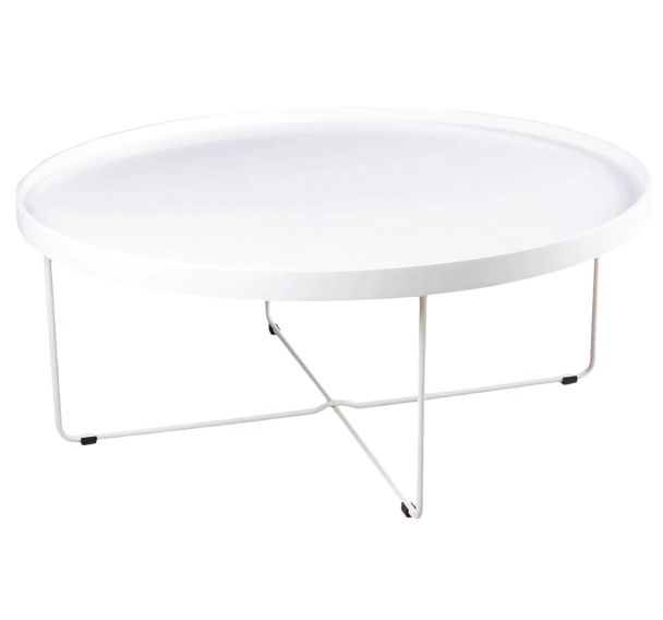 Table basse Bruno Ø 90 cm plateau Blanc pied métal Blanc