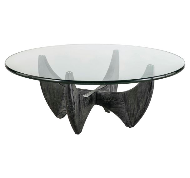 Table basse Harper plateau verre pieds chêne massif noir
