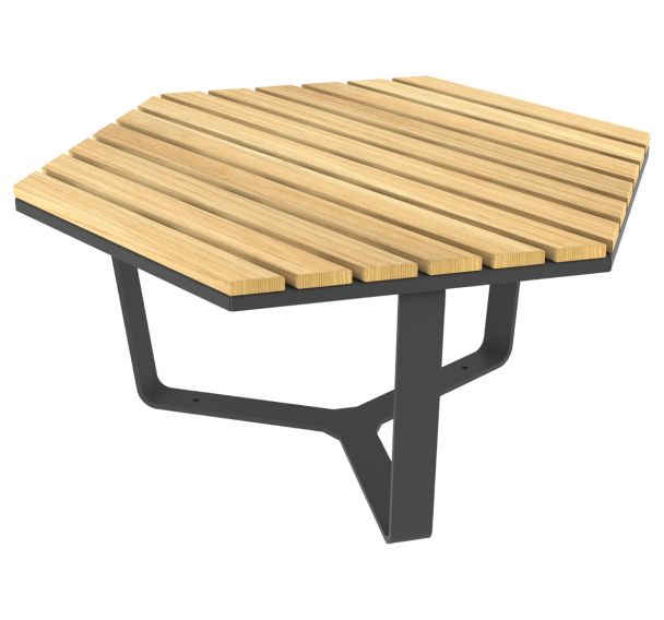 Table basse MACIS hexagonale Ø 98 cm robinier/acier anthracite 7016