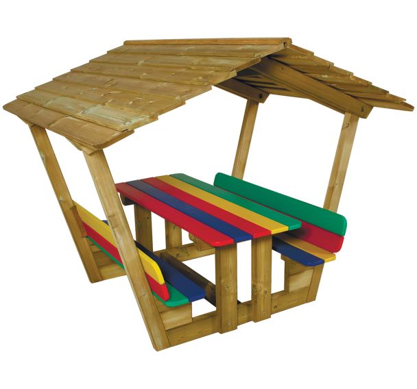 Table cabane enfant pin CLIV plateau et assise multicolor - MOBEXTAN