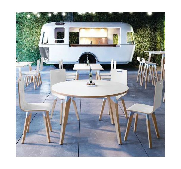 Table en plateau stratifié diam.120 cm H73,5cm blanc/blanc