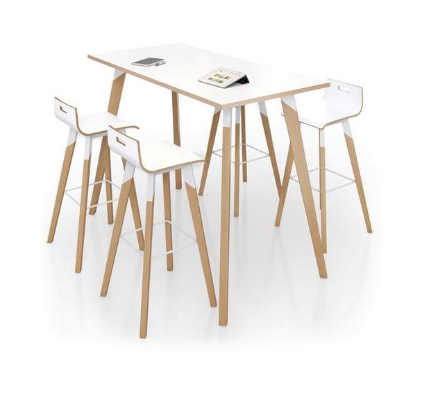 Table haute à plateau stratifié 160x80 H110 cm blanc