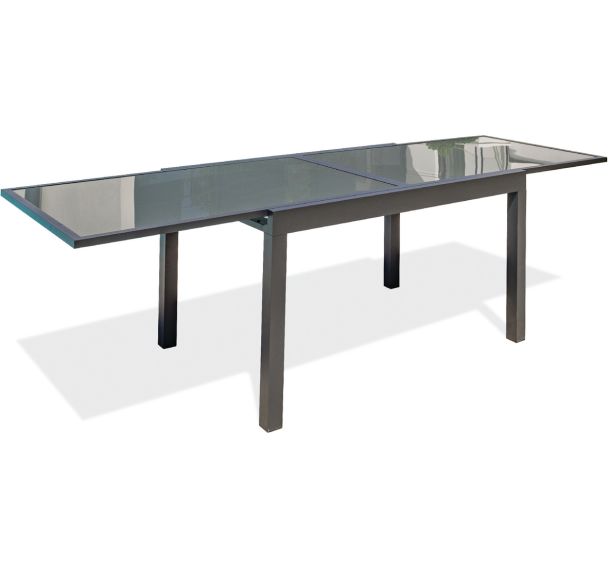 Table jardin Tolede 270x90cm alu+plateau verre gris anthracite