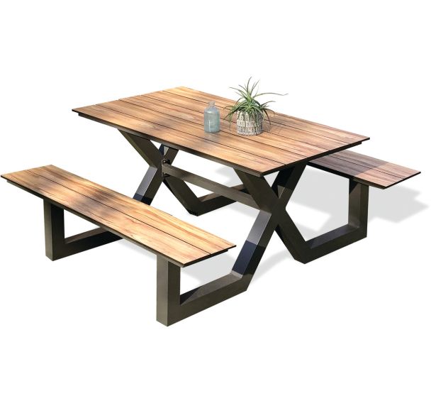 Table jardin avec bancs Vancouver 150x164cm gris anthracite