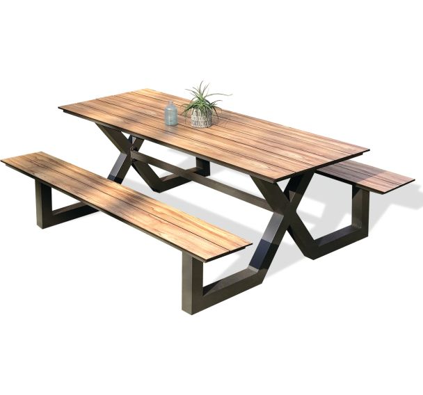 Table jardin avec bancs Vancouver 210x174cm gris anthracite