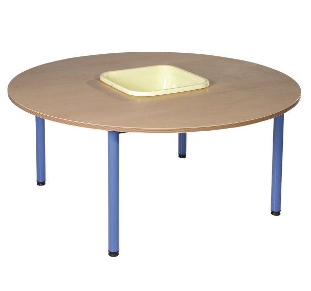 Table maternelle ronde avec bac 4 pieds tube Lise