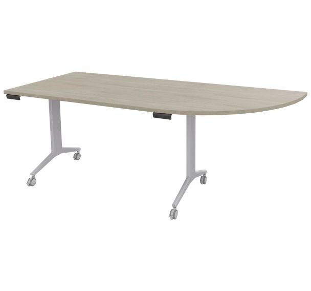 Table plateau pivotant Avel angle à droite pied alu sur roulettes