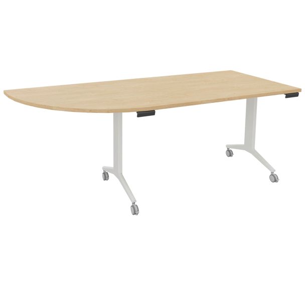 Table plateau pivotant Avel angle à gauche pied blanc sur roulettes