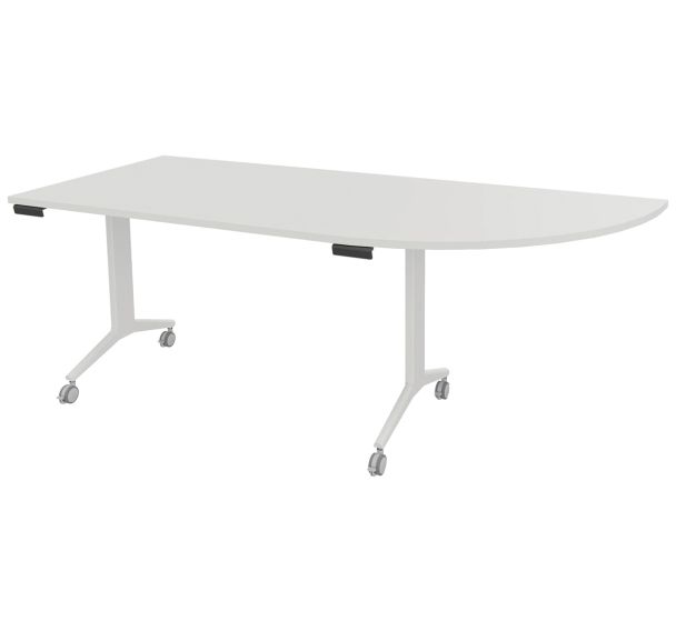 Table plateau pivotant Avel avec angle à droite pied blanc sur roulettes