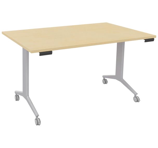 Table rectangulaire Avel plateau pivotant pieds alu sur roulettes