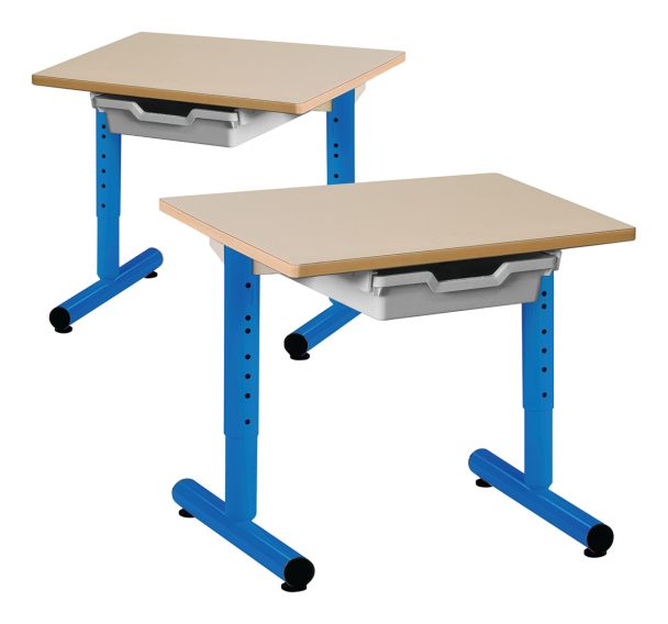 Lot de 2 tables régl. Chloé rect. Dégag. latéral plat. beige casier -Mobidecor