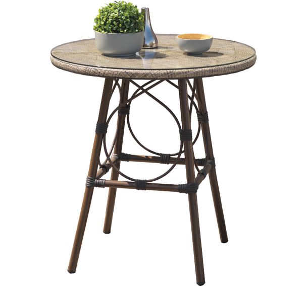 Table ronde jardin Ushuaia Ø70cm marron+textilène lin