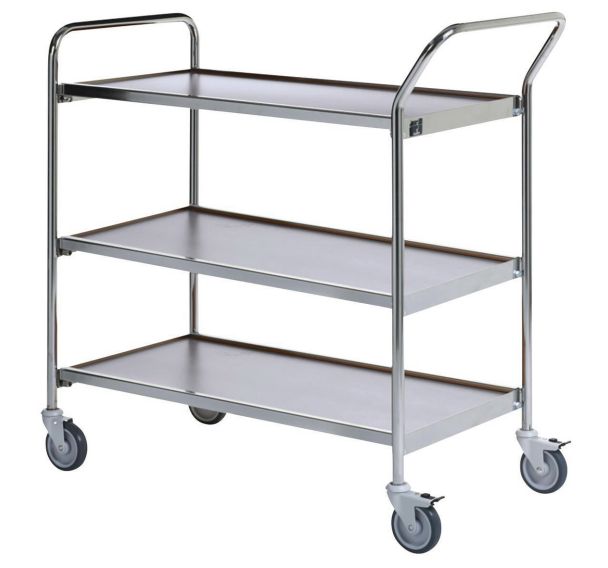 Table roulante chrome - 3 plateaux - Capacité 150 kg