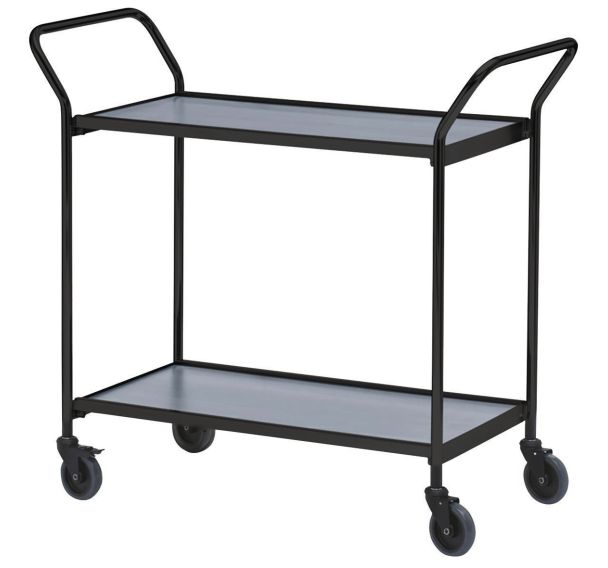 Table roulante finition noire deux poignées - 2 plateaux - Capacité 150 kg