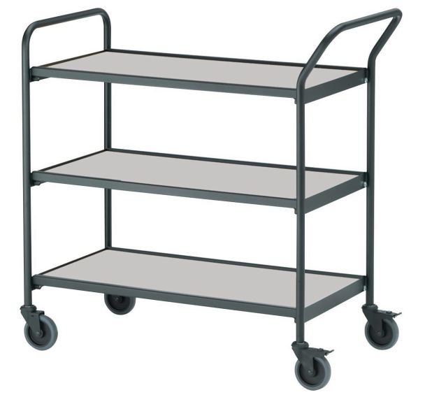 Table roulante noire - 3 plateaux - Capacité 150 kg