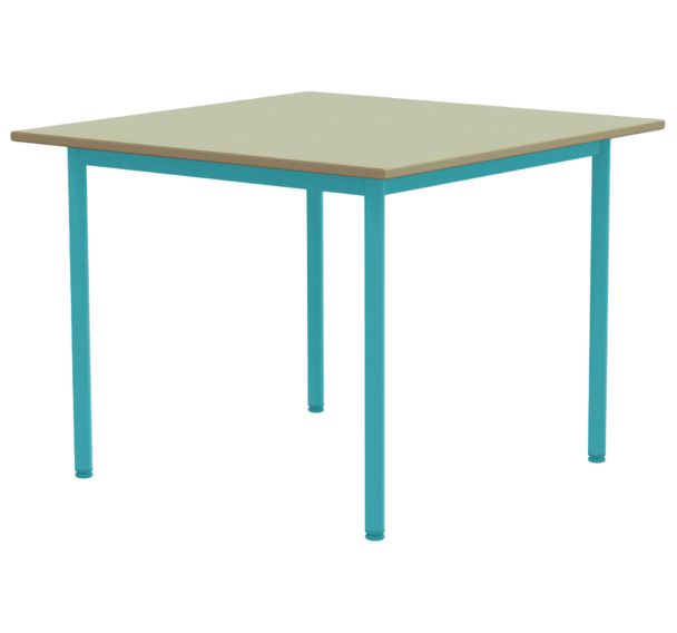 Table scolaire carrée Elodie plateau sous cadre mélaminé beige