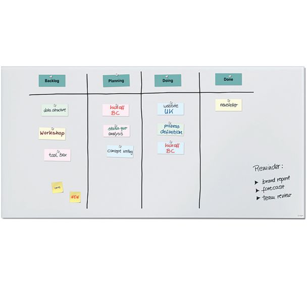 Tableau magnetique en verre - 2000x1000x18mm - super blanc mat - Sigel