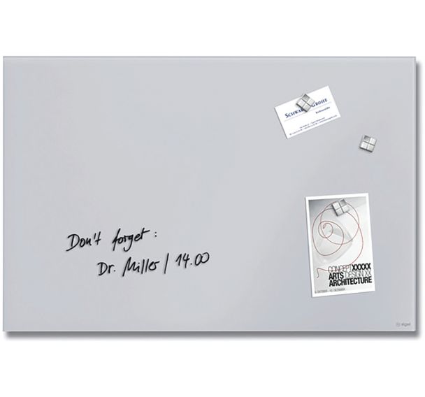 Tableau magnétique en verre - 600x400x15mm - gris clair - Sigel