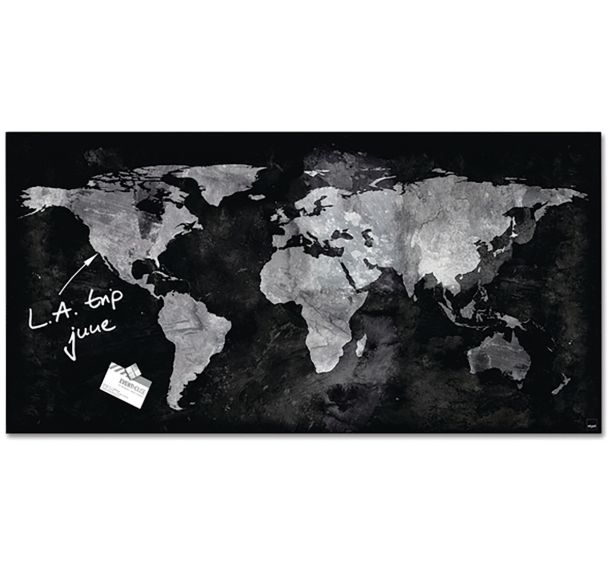 Tableau magnétique en verre - 910x460x15mm - carte du monde - Sigel