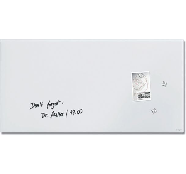 Tableau magnétique en verre - 910x460x15mm - super blanc mat - Sigel