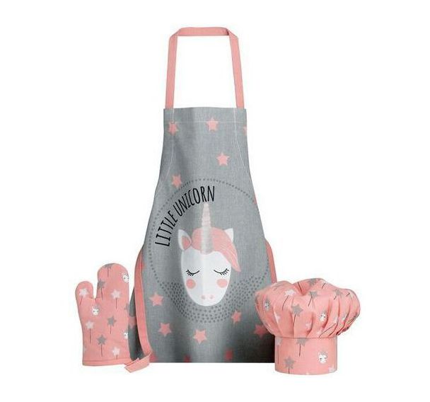 Tablier toque et gant de cuisine pour enfant Unicorn Perle