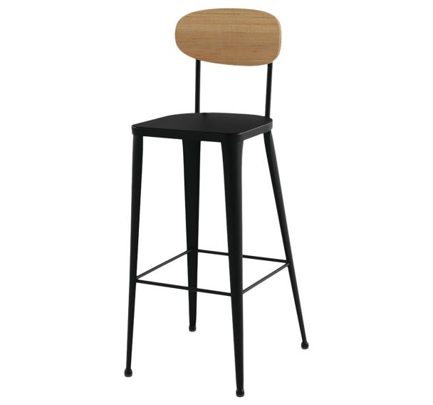 Tabouret Austin dossier pin - assise et piètement acier