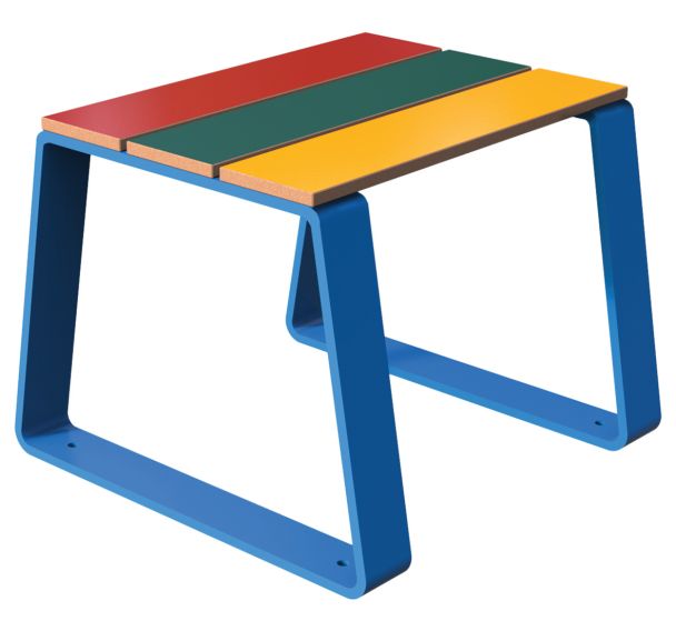 Tabouret NINOU 45 cm assise lames HPL multicolore / métal bleu 5017