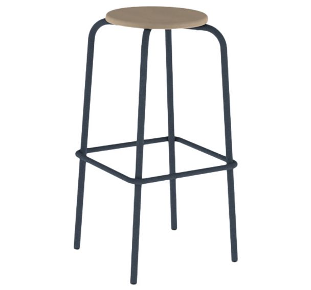 Tabouret Zoning H80 cm assise et dossier hêtre piètement métal Mobidecor