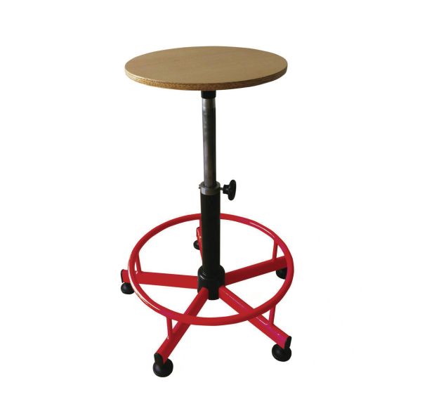 Tabouret assise bois réglable manuellement avec repose-pieds