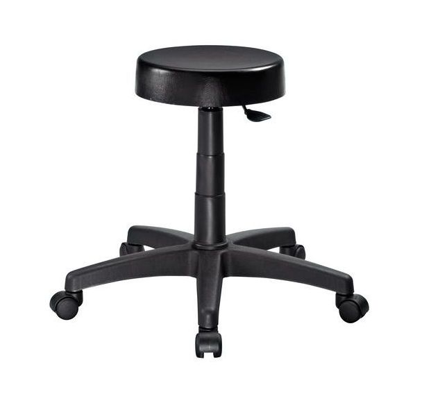 Tabouret bas assise polyuréthane sur roulettes hauteur 40 à 52 cm Noir
