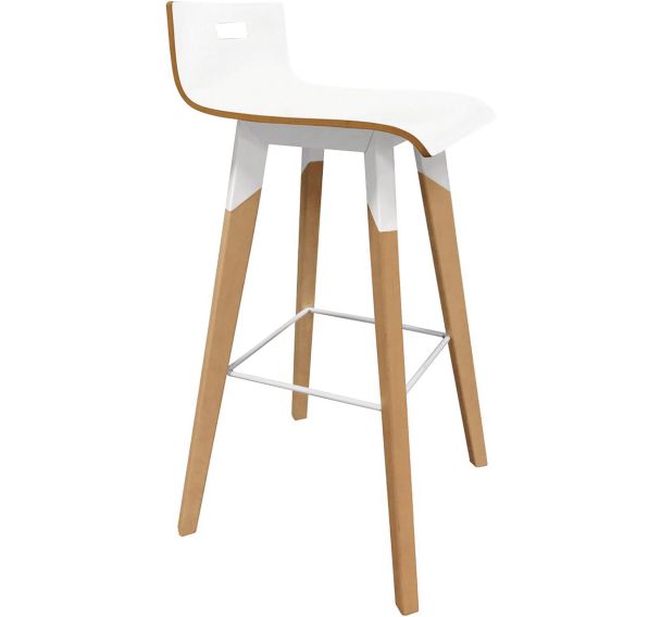 Tabouret blanc avec pieds en bois hêtre naturel